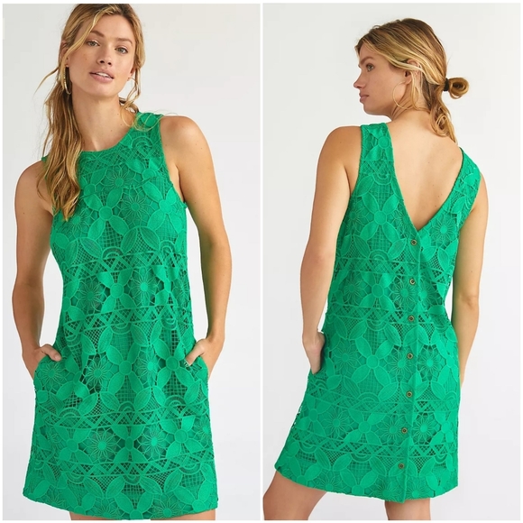 Anthropologie Dresses & Skirts - Anthropologie Kelly Green Lace Mini Shift Dress